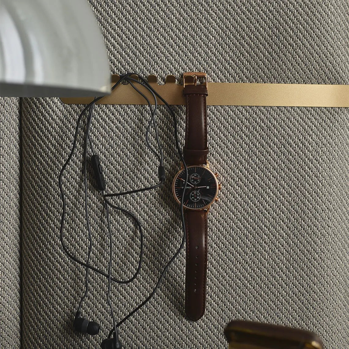 Padded Wall Boards Accessories - Decorative Strip 2 Gold on grey panel closeup Decormania UK